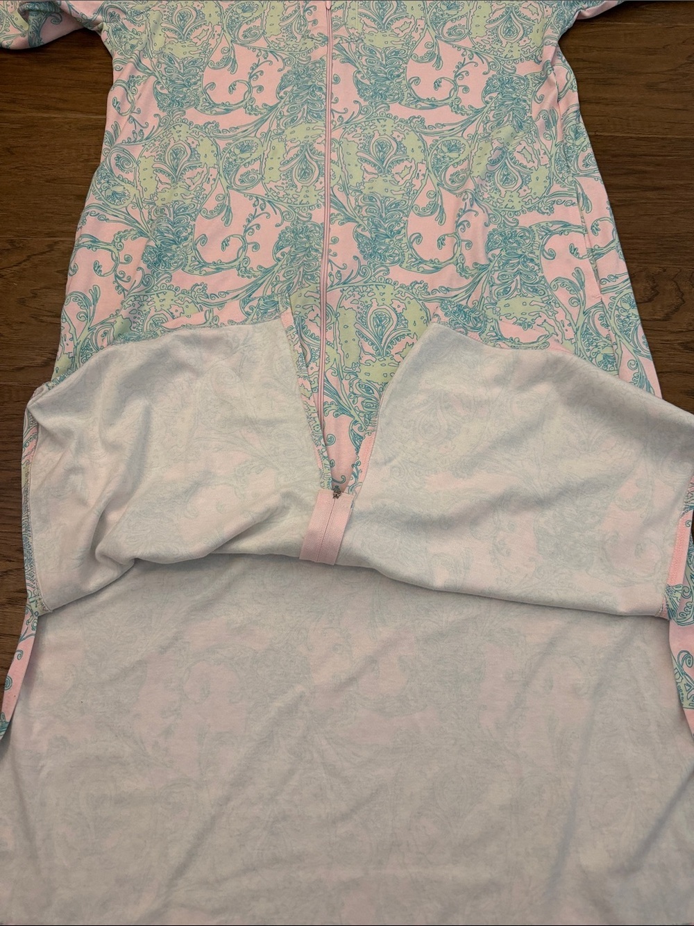 NWOT Miss Elaine Pastel Paisley Inteovk Zip Front Long MP Robe in Pink and Mint - Picture 7 of 9